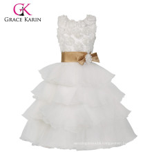 Grace Karin Latest Sleeveless Layers Design White Flowers Girl Dresses CL008904